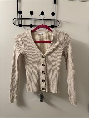 Madewell Ribbed Button-Front V-Neck Sweater Cardigan - Cream